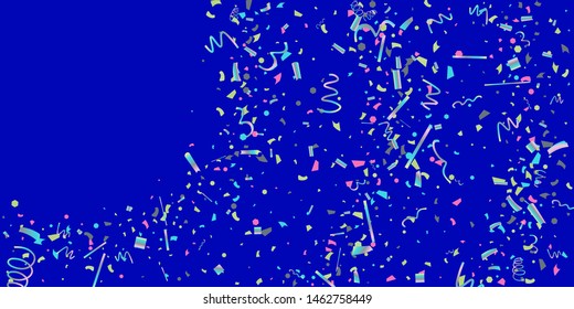 Confetti. Colorful colored confetti on a blue background. Festive festive background. Suitable for postcard background, banner, poster, cover design.