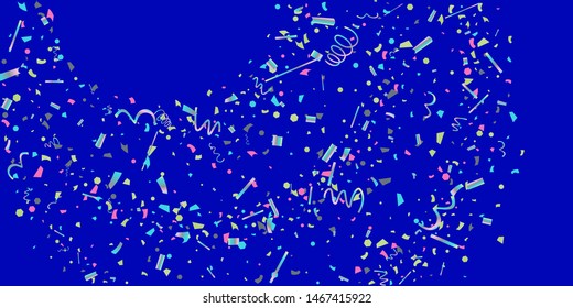 Confetti. Colorful colored confetti on a blue background. Festive festive background. Suitable for postcard background, banner, poster, cover design.