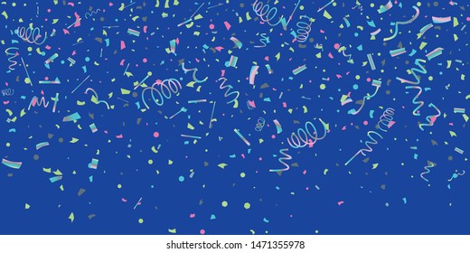 Confetti. Colorful colored confetti on a blue background. Festive festive background. Suitable for postcard background, banner, poster, cover design.