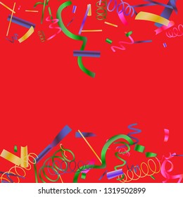 Confetti. Colorful colored confetti on a red background. Festive festive background. Suitable for postcard background, banner, poster, cover design.