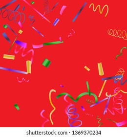 Confetti. Colorful colored confetti on a red background. Festive festive background. Suitable for postcard background, banner, poster, cover design.
