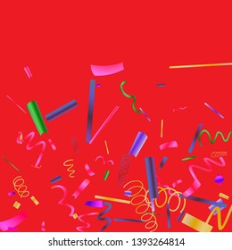 Confetti. Colorful colored confetti on a red background. Festive festive background. Suitable for postcard background, banner, poster, cover design.