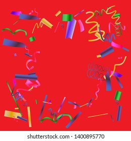 Confetti. Colorful colored confetti on a red background. Festive festive background. Suitable for postcard background, banner, poster, cover design.