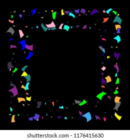 Confetti. Colorful confetti on a black background. Holiday festive background. Suitable for postcard background, banner, poster, cover design.Vector.