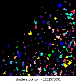 Confetti. Colorful confetti on a black background. Holiday festive background. Suitable for postcard background, banner, poster, cover design.Vector.