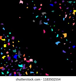 Confetti. Colorful confetti on a black background. Holiday festive background. Suitable for postcard background, banner, poster, cover design.Vector.