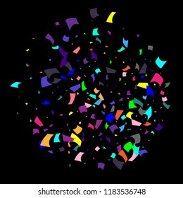 Confetti. Colorful confetti on a black background. Holiday festive background. Suitable for postcard background, banner, poster, cover design.Vector.