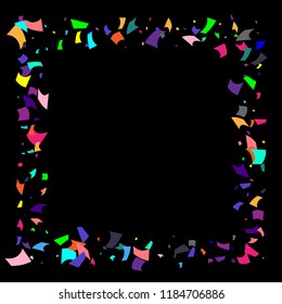 Confetti. Colorful confetti on a black background. Holiday festive background. Suitable for postcard background, banner, poster, cover design.Vector.