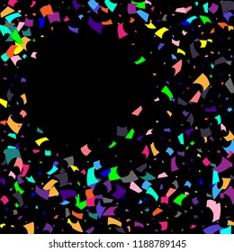 Confetti. Colorful confetti on a black background. Holiday festive background. Suitable for postcard background, banner, poster, cover design.Vector.
