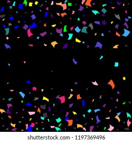 Confetti. Colorful confetti on a black background. Holiday festive background. Suitable for postcard background, banner, poster, cover design.Vector.