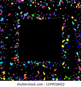 Confetti. Colorful confetti on a black background. Holiday festive background. Suitable for postcard background, banner, poster, cover design.Vector.