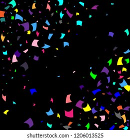 Confetti. Colorful confetti on a black background. Holiday festive background. Suitable for postcard background, banner, poster, cover design.Vector.