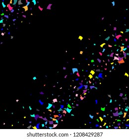 Confetti. Colorful confetti on a black background. Holiday festive background. Suitable for postcard background, banner, poster, cover design.Vector.