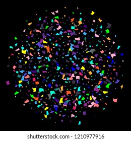 Confetti. Colorful confetti on a black background. Holiday festive background. Suitable for postcard background, banner, poster, cover design.Vector.