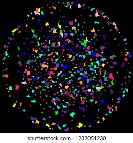 Confetti. Colorful confetti on a black background. Holiday festive background. Suitable for postcard background, banner, poster, cover design.Vector.