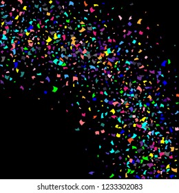 Confetti. Colorful confetti on a black background. Holiday festive background. Suitable for postcard background, banner, poster, cover design.Vector.
