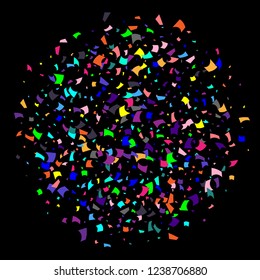 Confetti. Colorful confetti on a black background. Holiday festive background. Suitable for postcard background, banner, poster, cover design.Vector.