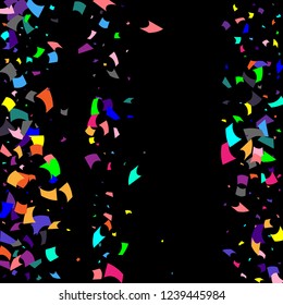 Confetti. Colorful confetti on a black background. Holiday festive background. Suitable for postcard background, banner, poster, cover design.Vector.