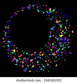 Confetti. Colorful confetti on a black background. Holiday festive background. Suitable for postcard background, banner, poster, cover design.Vector.