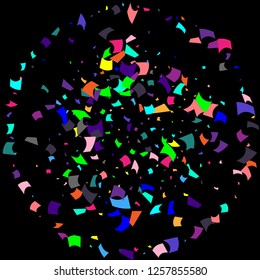 Confetti. Colorful confetti on a black background. Holiday festive background. Suitable for postcard background, banner, poster, cover design.Vector.