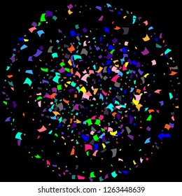 Confetti. Colorful confetti on a black background. Holiday festive background. Suitable for postcard background, banner, poster, cover design.Vector.