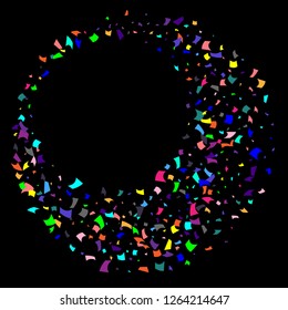 Confetti. Colorful confetti on a black background. Holiday festive background. Suitable for postcard background, banner, poster, cover design.Vector.