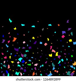 Confetti. Colorful confetti on a black background. Holiday festive background. Suitable for postcard background, banner, poster, cover design.Vector.