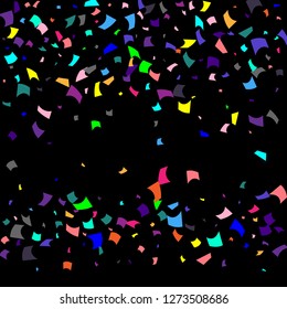 Confetti. Colorful confetti on a black background. Holiday festive background. Suitable for postcard background, banner, poster, cover design.Vector.