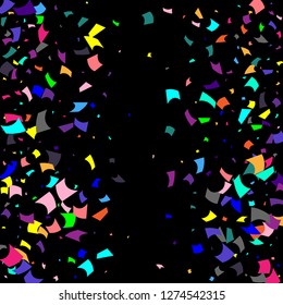Confetti. Colorful confetti on a black background. Holiday festive background. Suitable for postcard background, banner, poster, cover design.Vector.