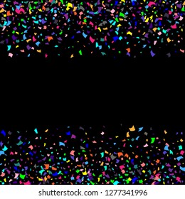 Confetti. Colorful confetti on a black background. Holiday festive background. Suitable for postcard background, banner, poster, cover design.Vector.