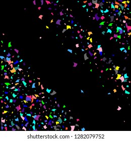 Confetti. Colorful confetti on a black background. Holiday festive background. Suitable for postcard background, banner, poster, cover design.Vector.