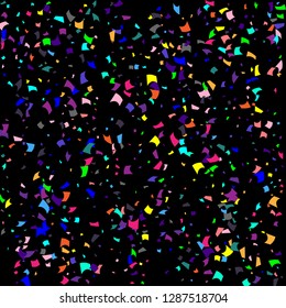 Confetti. Colorful confetti on a black background. Holiday festive background. Suitable for postcard background, banner, poster, cover design.Vector.