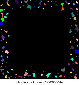 Confetti. Colorful confetti on a black background. Holiday festive background. Suitable for postcard background, banner, poster, cover design.Vector.