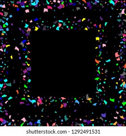 Confetti. Colorful confetti on a black background. Holiday festive background. Suitable for postcard background, banner, poster, cover design.Vector.