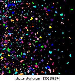 Confetti. Colorful confetti on a black background. Holiday festive background. Suitable for postcard background, banner, poster, cover design.Vector.