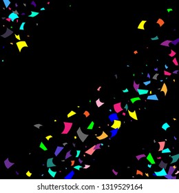 Confetti. Colorful confetti on a black background. Holiday festive background. Suitable for postcard background, banner, poster, cover design.Vector.