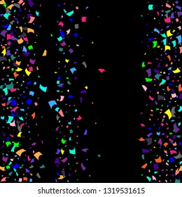 Confetti. Colorful confetti on a black background. Holiday festive background. Suitable for postcard background, banner, poster, cover design.Vector.