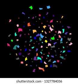 Confetti. Colorful confetti on a black background. Holiday festive background. Suitable for postcard background, banner, poster, cover design.Vector.