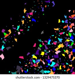 Confetti. Colorful confetti on a black background. Holiday festive background. Suitable for postcard background, banner, poster, cover design.Vector.