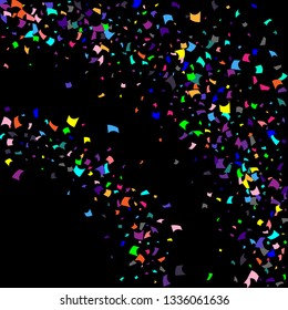 Confetti. Colorful confetti on a black background. Holiday festive background. Suitable for postcard background, banner, poster, cover design.Vector.