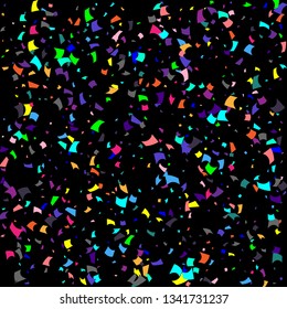 Confetti. Colorful confetti on a black background. Holiday festive background. Suitable for postcard background, banner, poster, cover design.Vector.