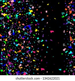 Confetti. Colorful confetti on a black background. Holiday festive background. Suitable for postcard background, banner, poster, cover design.Vector.