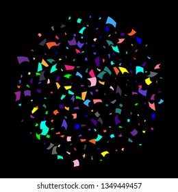 Confetti. Colorful confetti on a black background. Holiday festive background. Suitable for postcard background, banner, poster, cover design.Vector.