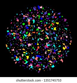 Confetti. Colorful confetti on a black background. Holiday festive background. Suitable for postcard background, banner, poster, cover design.Vector.