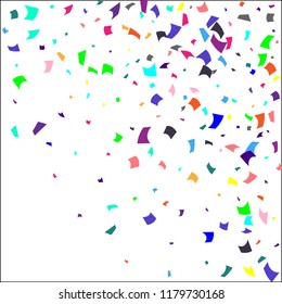Confetti. Colorful confetti on white background. Holiday festive background. Suitable for postcard background, banner, poster, cover design.Vector.