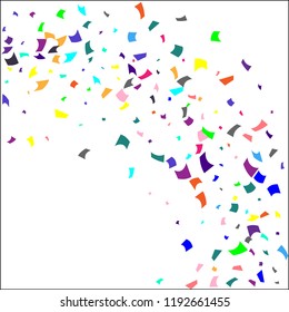 Confetti. Colorful confetti on white background. Holiday festive background. Suitable for postcard background, banner, poster, cover design.Vector.