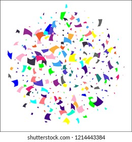 Confetti. Colorful confetti on white background. Holiday festive background. Suitable for postcard background, banner, poster, cover design.Vector.