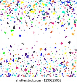 Confetti. Colorful confetti on white background. Holiday festive background. Suitable for postcard background, banner, poster, cover design.Vector.