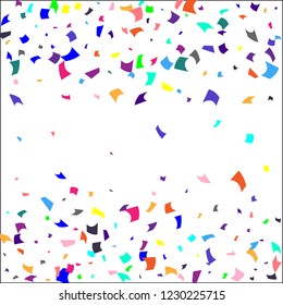 Confetti. Colorful confetti on white background. Holiday festive background. Suitable for postcard background, banner, poster, cover design.Vector.