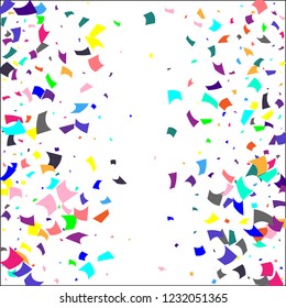 Confetti. Colorful confetti on white background. Holiday festive background. Suitable for postcard background, banner, poster, cover design.Vector.